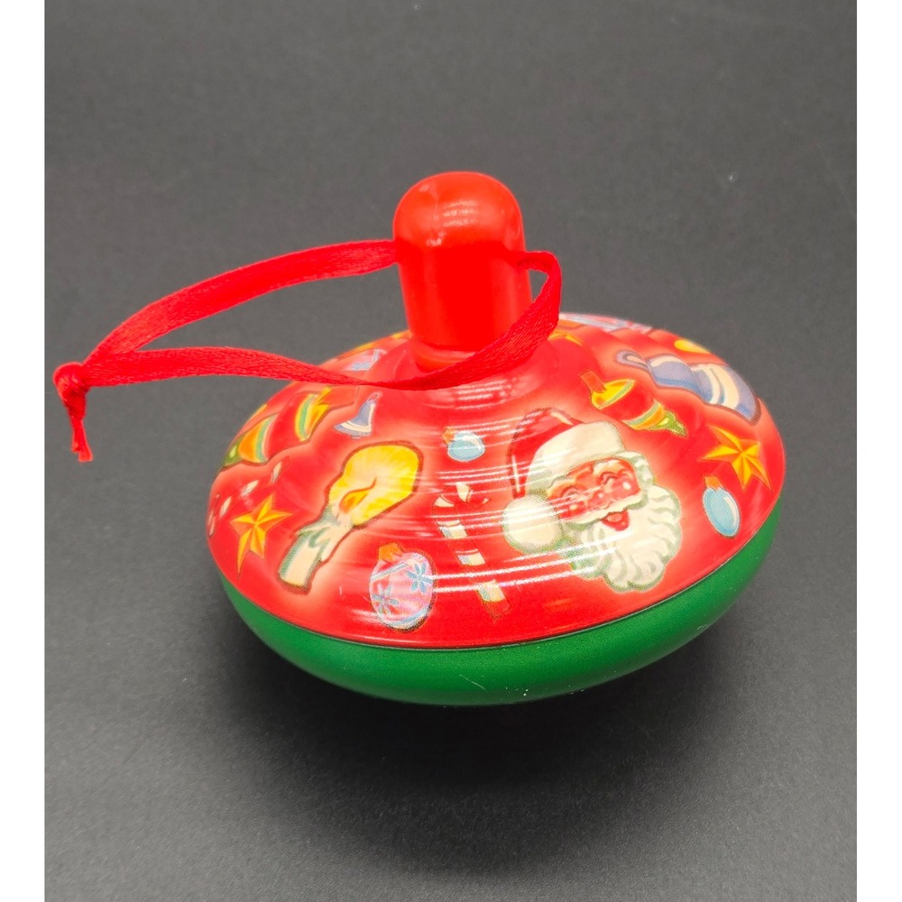 Schylling 2015 Tin Spinning Top Christmas Ornament Santa Claus Red Green 15153W